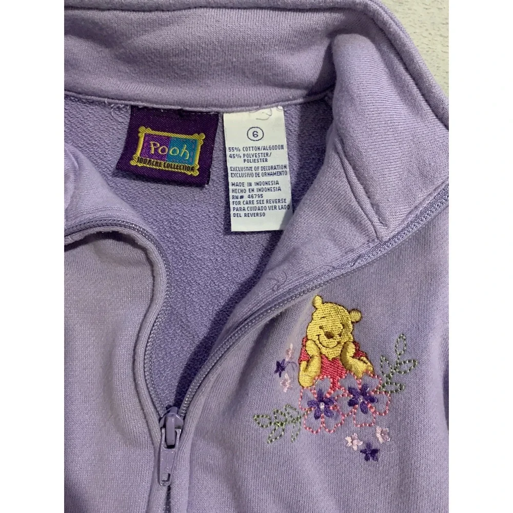 Vintage Disney Winnie The Pooh Girl Hundred Acre Zip Up Jacket Purple Size 6 Y2K